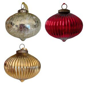 Vintage Oversized Silver, Gold, and Red Christmas Ornaments